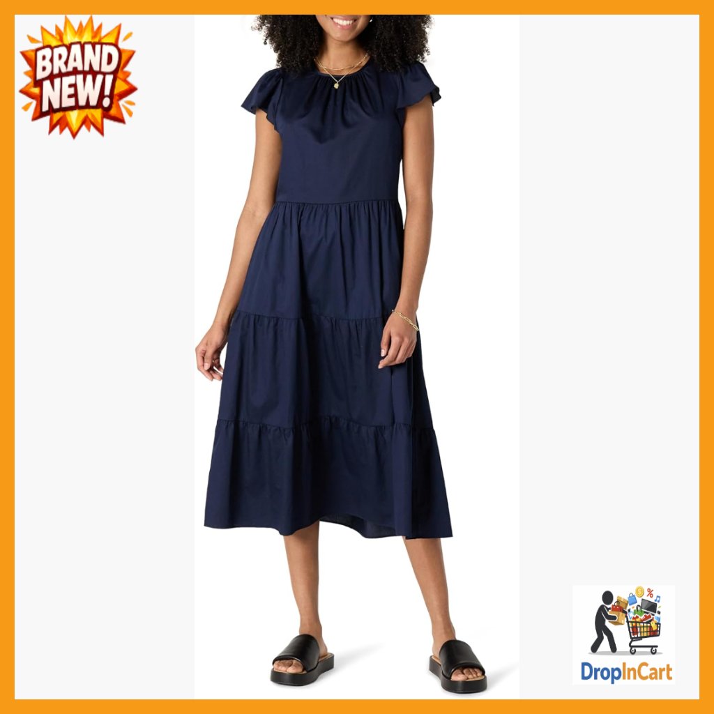 Relaxed Fit Cotton Sateen Tiered Midi Dress Elegant Minimal Chic Day To Night